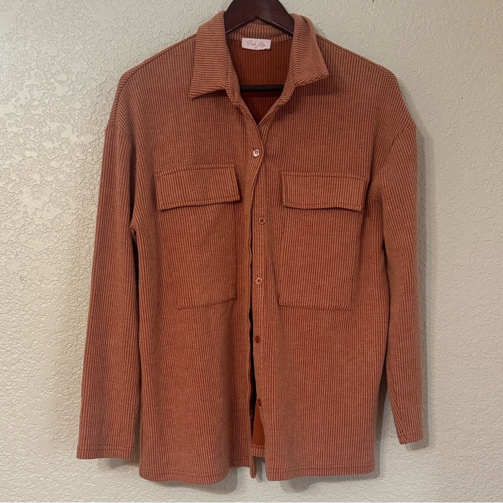 Pink Lily Rust Ribbed Jacket